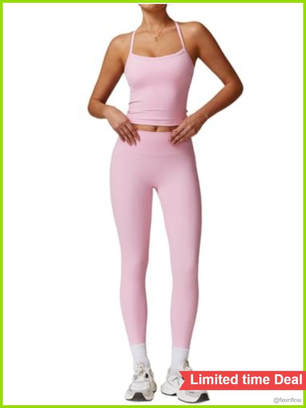 Women's Cross Back Tank Top and Leggings Workout Set Seamless Polyamide Elastane